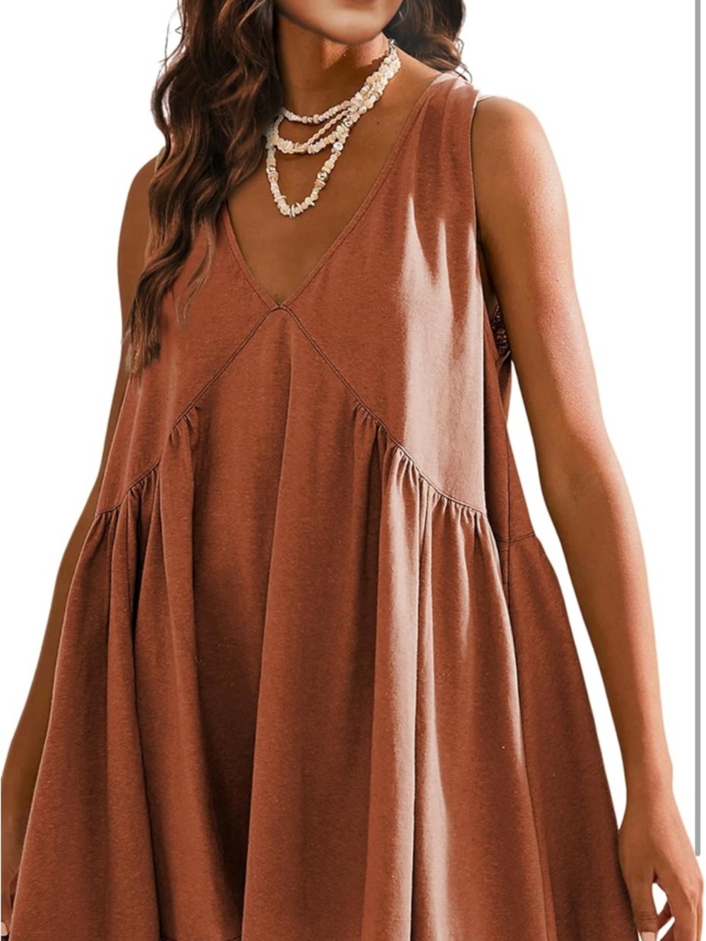 Women's Sleeveless V-Neck Swing Dress - Burnt Orange